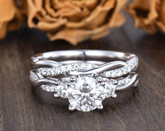 Infinity Moissanite Engagement Ring Set 1.2ct Moissanite Bridal Ring Set White Gold Wedding Ring Set Round Moissanite Twist Diamond Ring