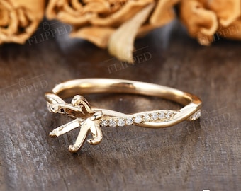 Yellow Gold Classic Six Claws Ring Setting Infinity Twist Diamond Engagement Ring Setting Semi Mount Custom Fit Ring Personalized Ring Woman