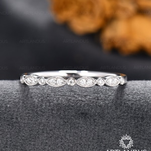 Vintage trouwring vrouwen Rose Gold Milgrain Diamond sierlijke band ring halve eeuwigheid Moissanite bijpassende stapelen band delicate cluster ring