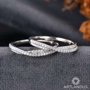 Curved Twisted Wedding Band Women White Gold Diamond Infinity Stacked Band Moissanite Matching Band Ring Half Eternity Delicate Dainty Ring