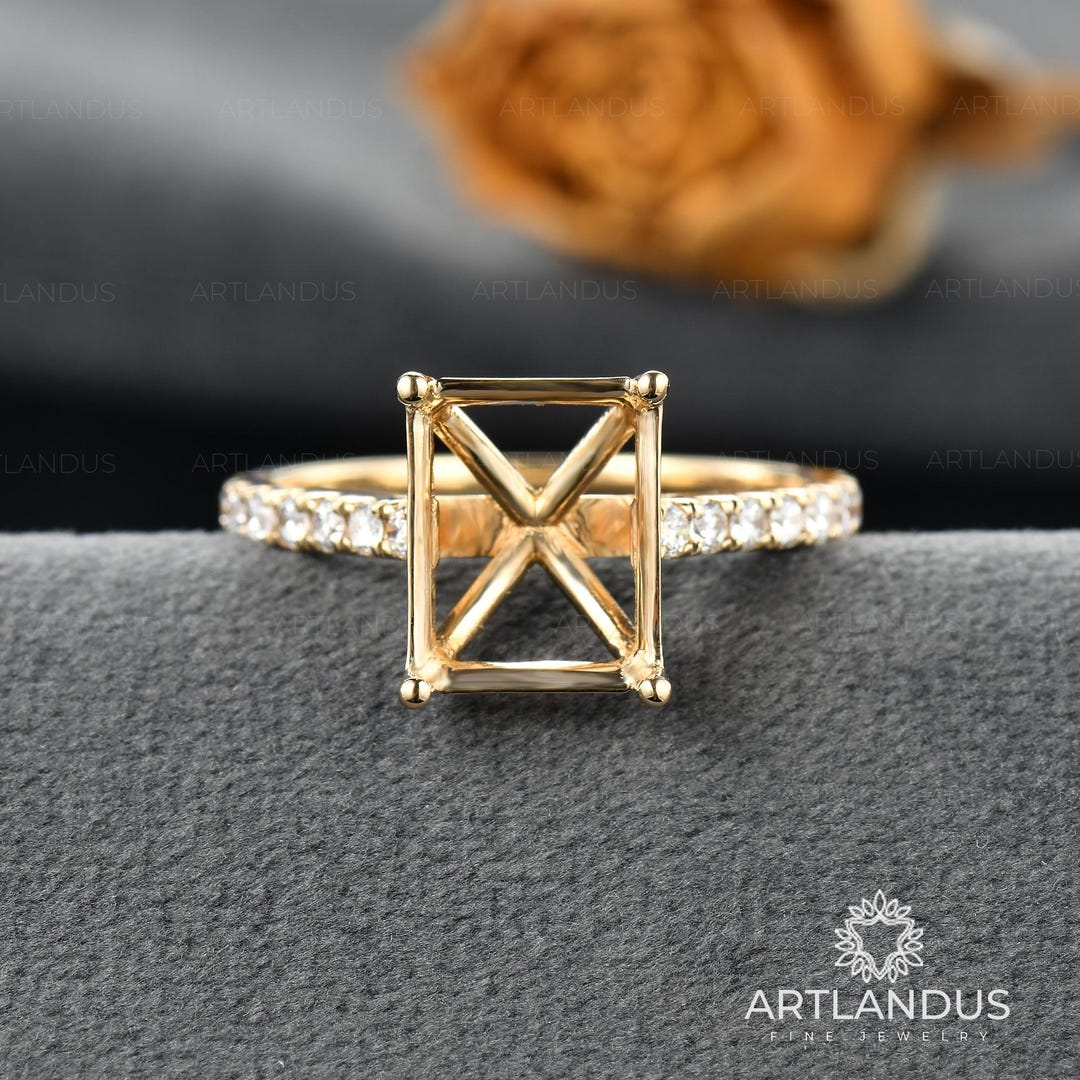 Emerald Cut Ring Setting Engagement Ring Semi Mount Ring Custom ...