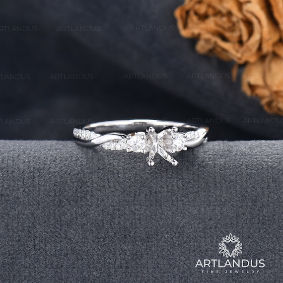 Engagement Ring Setting Custom Semi Mount White Gold Three Stone Wedding Ring Setting Woman Infinity Twist Ring Vintage Cluster Ring