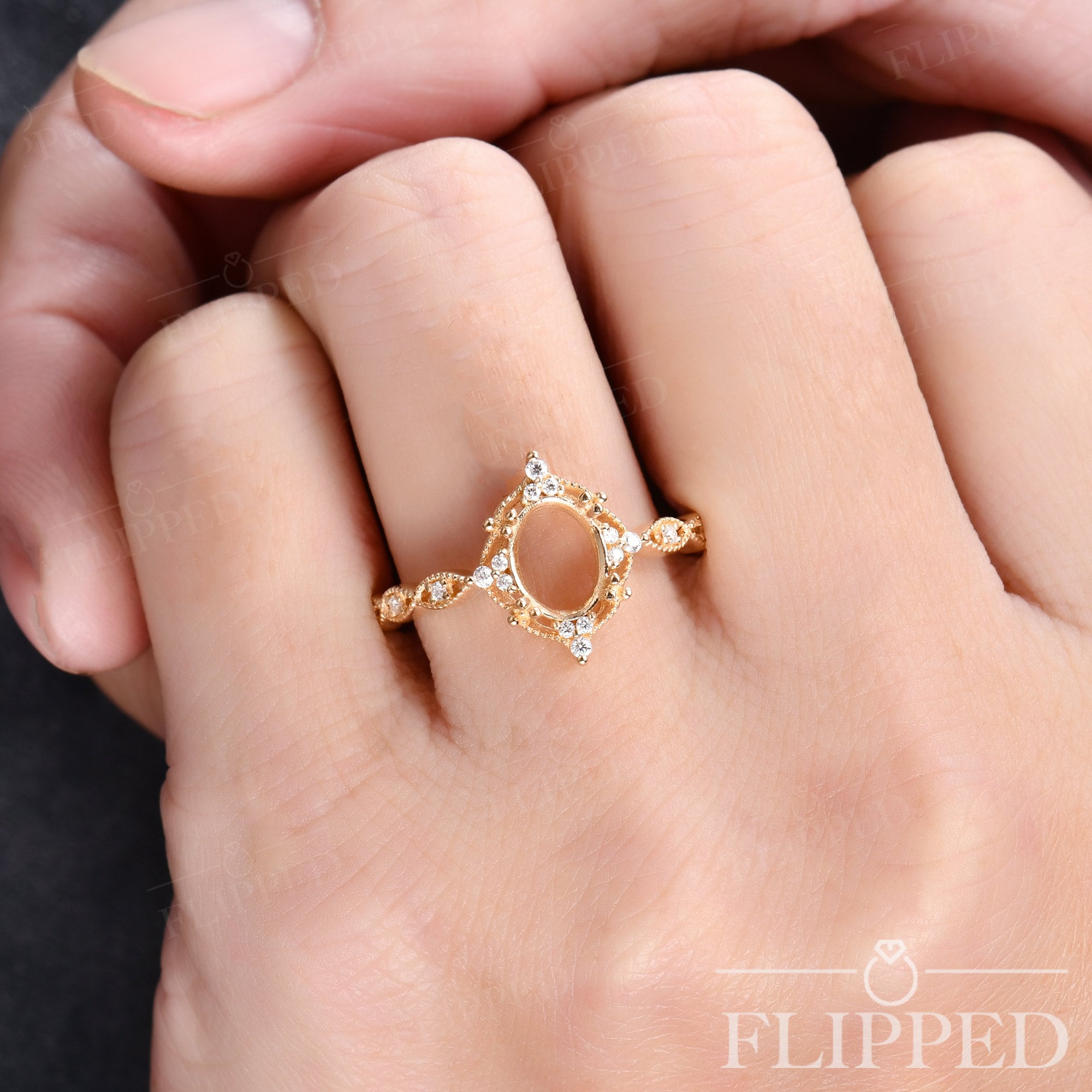 Custom Ring Setting Yellow Gold Engagement Ring Art Deco Semi Etsy