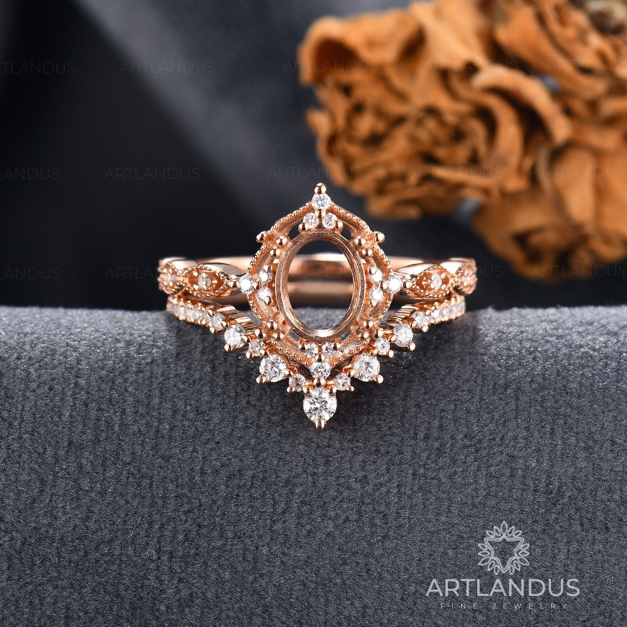 Yellow Gold Ring Oval Diamonds Wholesale Semi Mount Ring Settings