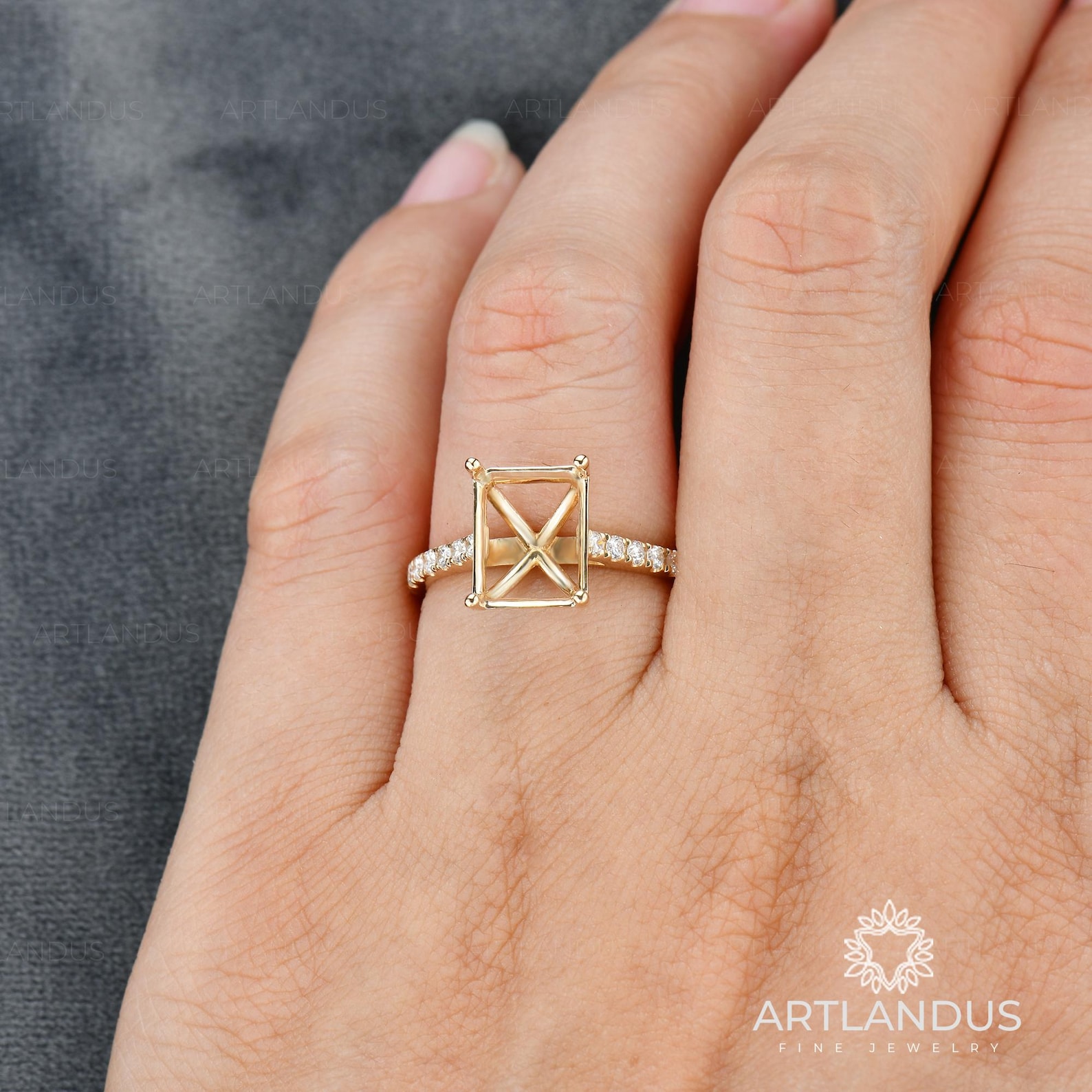 Emerald Cut Ring Setting Engagement Ring Semi Mount Ring Custom ...
