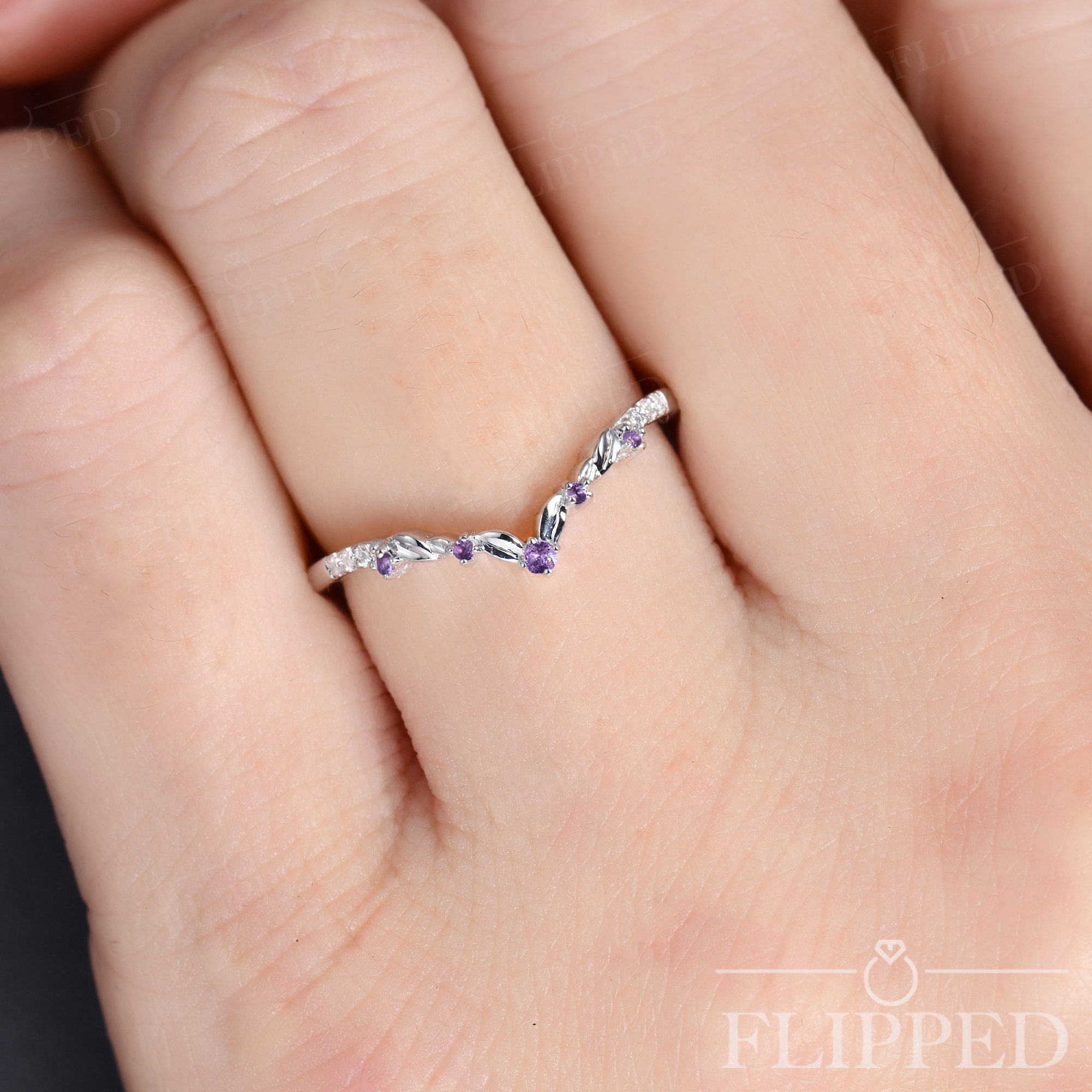 Chevron Amethyst Wedding Band Art Deco Rose Gold Vine Diamond Band ...
