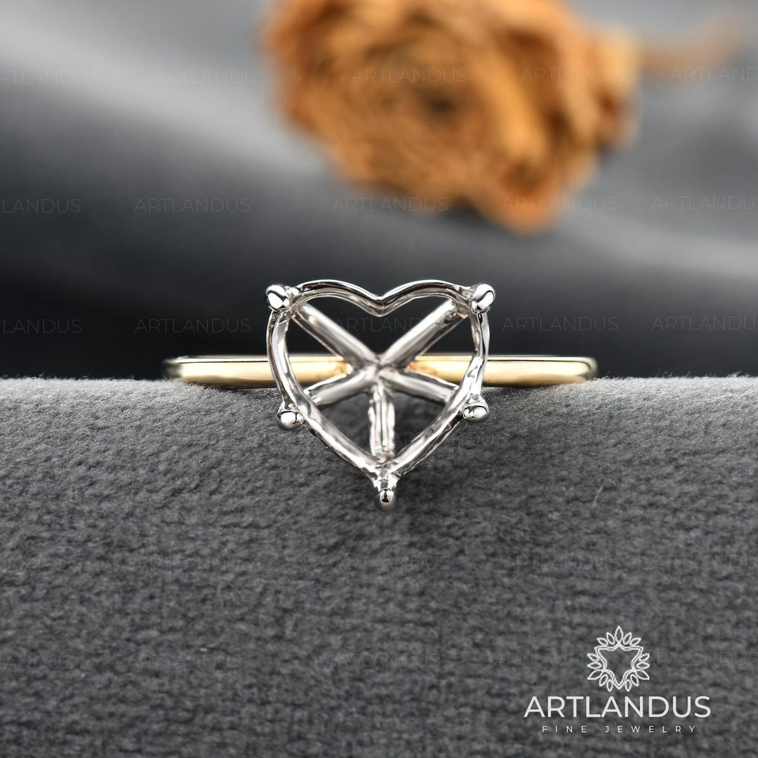 Two Tone Heart Shaped Ring Setting Yellow&white Gold Heart Engagement ...