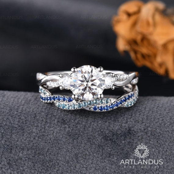 Infinity Moissanite Bridal Set White Gold Engagement Ring Twisted