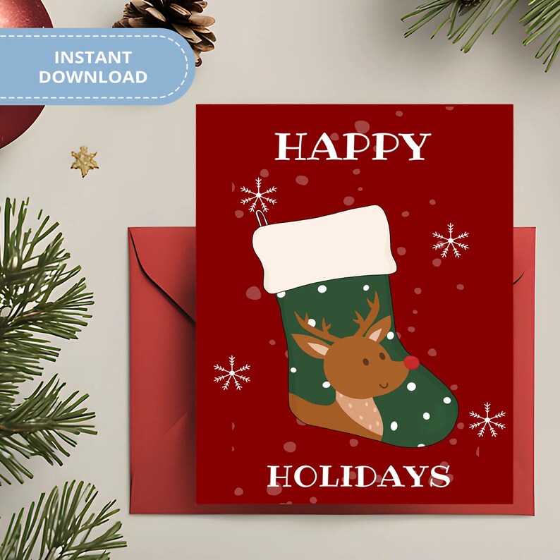 Christmas Card Printable Digital Download Happy Holidays 26 Etsy UK