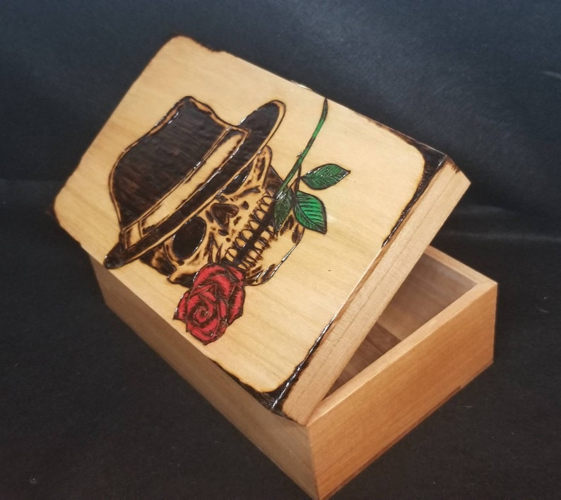 Skull Box With Roses Skull With Rose Woodburned Box - Etsy