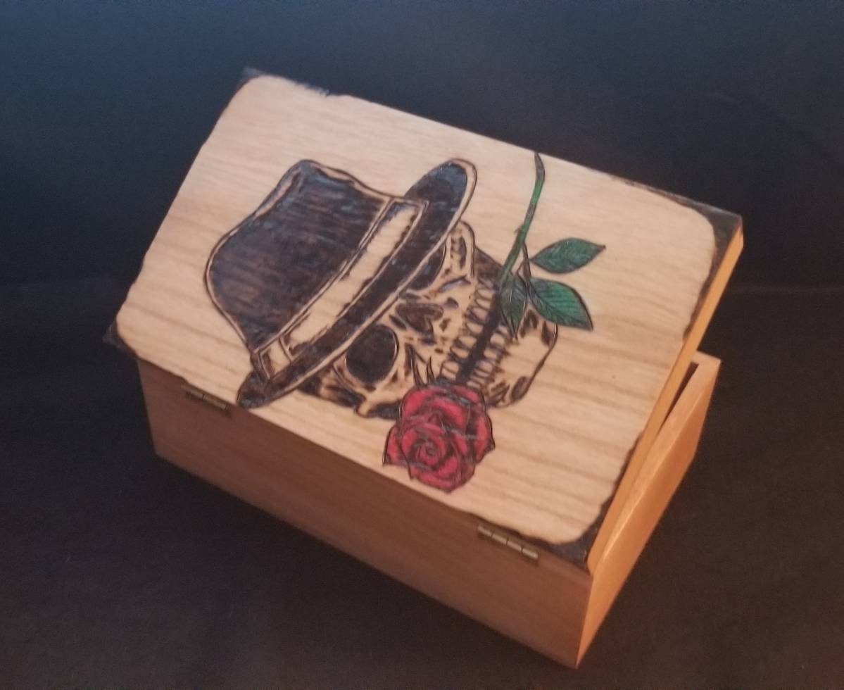 Skull Box With Roses Skull With Rose Woodburned Box - Etsy