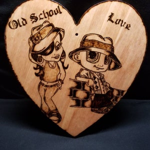 Old School Love heart, anniversary gift, cartoon couple