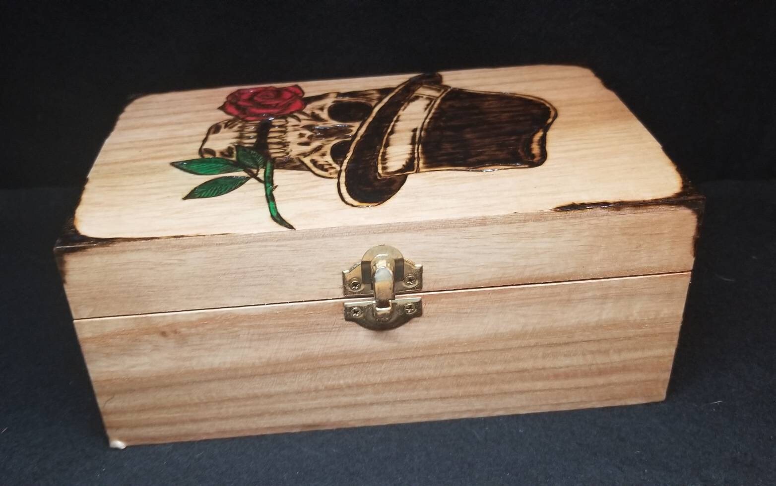 Skull Box With Roses Skull With Rose Woodburned Box - Etsy