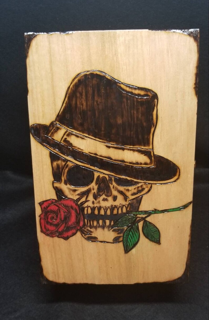 Skull Box With Roses Skull With Rose Woodburned Box - Etsy