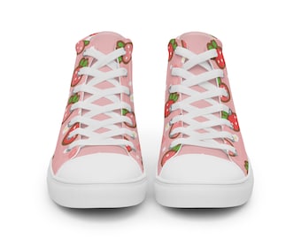 Men’s Pink strawberry high top canvas shoes