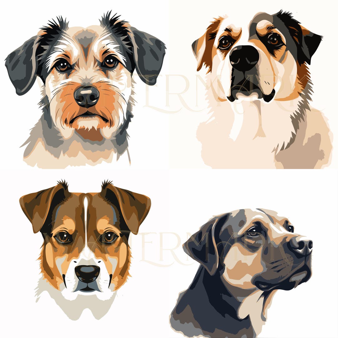 Dog Clipart Bundle of 4 SVG PNG JPG Pdf | Watercolor Cute Dog Designs ...