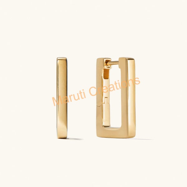 Earrings Handmade jewelry 925 Sterling Silver 18k Gold Vermeil Block Large Square Hoops Earrings Huggie Hoop Geometric Earring For Gifts