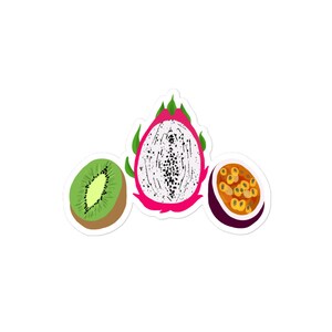 Autocollants sans bulles Tropical Trio Fruit de Vagifruit - fruit du dragon kiwi fruit de la passion | coloré lesbienne fierté cadeau accessoires queer femme