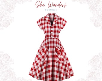 red and white checkered dress
