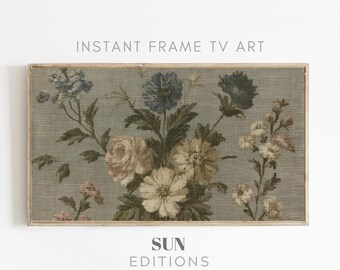 Wildflower TV Art: Cottagecore bloemenlijst voor tv, botanische decoratie geïnspireerd op antiek textiel (digitale download)
