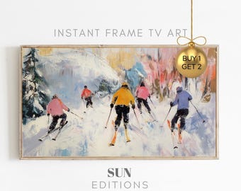 Colorful Winter Frame Tv Art - Digital Download - Ski Snow Painting for Tv - Pop Art Modern Frame