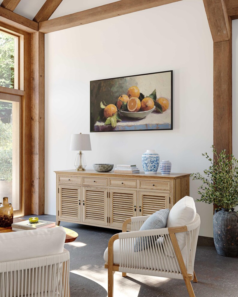Frame Tv Art Digital Download | Rustic Farmhouse Art For Tv | Oranges Tv Art | Farmhouse Kitchen Decor | Fruit Bowl Still Life