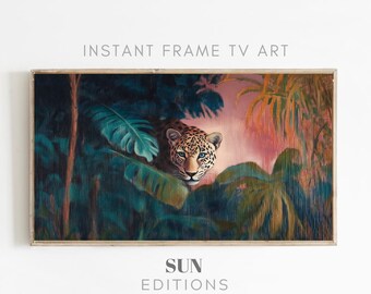 Samsung Frame TV Art Pintura al óleo maximalista Bosque de leopardo Descarga instantánea Samsung Art TV Descarga digital para Samsung Frame