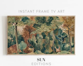 Vintage herfst bosframe tv-kunstwerk, herfstlandschapsschilderkunst, rustieke moderne boerderij, herfst bosbos schilderij