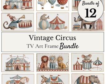 Samsung Frame TV Art Vintage Circus-bundel, grappige kinderschilderijen, schilderijen, direct downloaden