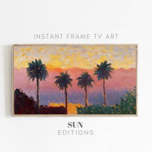 Colorful Tropical Palms Beach - Vibrant Painting - Samsung Frame TV Art - Digital Download