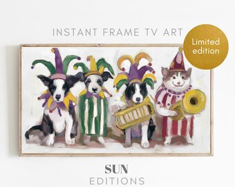 Kleurrijk kat hond Mardi Gras schilderij voor Samsung Frame TV | Limited Edition (digitale download)