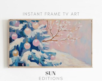 Samsung Frame TV Art - Pintura pastel de árbol de Navidad rosa colorido - Descarga digital