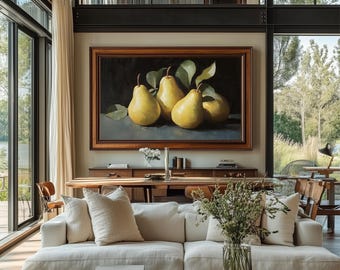 Marco de TV Samsung Art Summer / Dark Moody Pears Pintura al óleo vintage / Decoración de pared de naturaleza muerta / Protector de pantalla de otoño Descarga digital