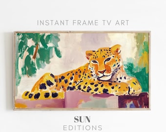 Samsung Frame TV Art Pintura al óleo maximalista Pintura de leopardo Descarga instantánea Samsung Art TV Descarga digital para Samsung Frame