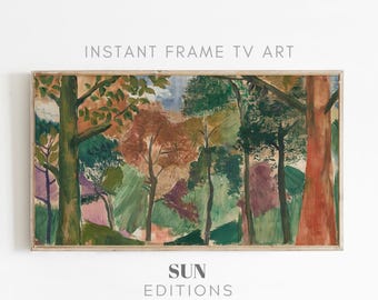 Schilderachtige tv-kunstwerk, herfstboslandschapsschilderkunst, tv-kunst herfst, landschapskunst, rustieke natuurlijst tv-kunst