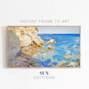 Blue Summer Frame Tv Art Samsung Frame Tv Art Abstract Ocean Waves Ocean rocks Seascape Beach Painting Tv Art colorful Textured Screensaver