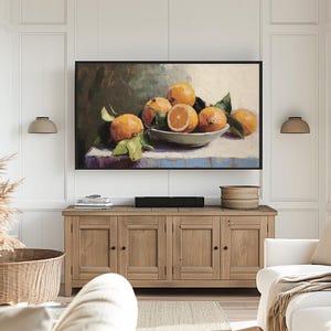 Frame Tv Art Digital Download | Rustic Farmhouse Art For Tv | Oranges Tv Art | Farmhouse Kitchen Decor | Fruit Bowl Still Life