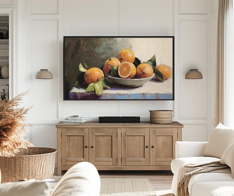 Frame Tv Art Digital Download | Rustic Farmhouse Art For Tv | Oranges Tv Art | Farmhouse Kitchen Decor | Fruit Bowl Still Life