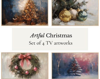 Paquete de 4 protectores de pantalla para TV con marcos artísticos de invierno, Navidad acogedora