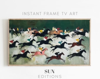 Cuadro de caballo para TV Samsung con marco, estilo rústico ecuestre, protector de pantalla moderno, descarga instantánea