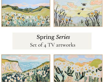 Lente abstracte Samsung-frame tv-kunst, getextureerde olieverfschilderij, wilde bloemen, boerderijdecor, digitale download