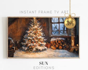 Samsung Tv Frame Art | Christmas Tv Frame Art | Farmhouse Christmas | Christmas Tree Tv Art | Frame Tv Vintage Christmas Trees