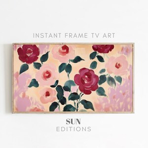 Pink Abstract flowers Art for Samsung Frame TV - Digital Download - Spring Floral Decor