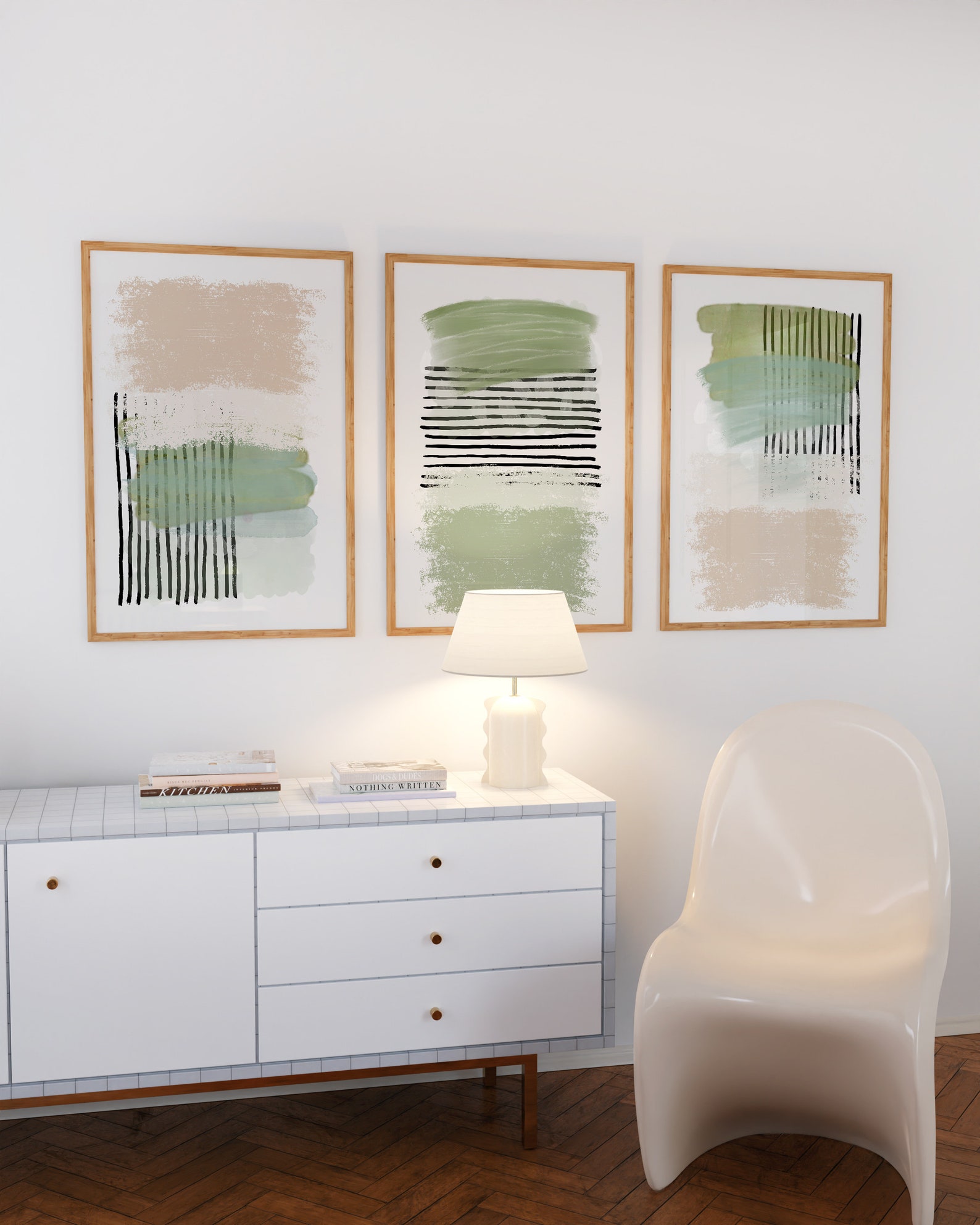 Green Pink Abstract Art, Green Pink Watercolour Strokes Printable Wall