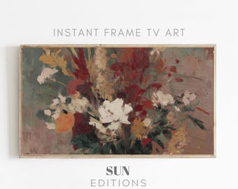Samsung Frame TV Art abstract kleurrijk bloementextuurschilderij, warm getinte kunst (digitale download)