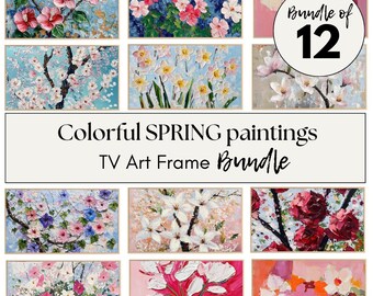 Frame Tv Colorful Spring Art Set of 12 Textured Art for Frame TV Digital Download Bundle Pastel Floral & Pink and Orange Abstract Tv Art