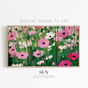 Samsung Frame TV Art - Buntes rosa Blumenfeld - Instant Download - Blumendekor