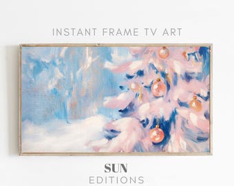 Samsung Frame TV Art - Pintura pastel de árbol de Navidad rosa colorido - Descarga digital