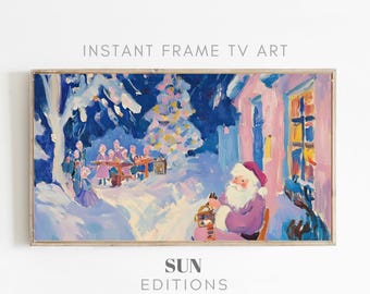 Retro kerstman kerstlijst tv-kunst, vintage vakantiedecor, digitale download