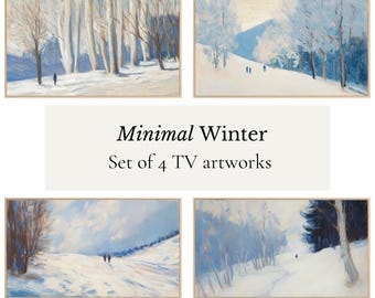 Paquete de 4 pinturas minimalistas de paisajes invernales para Samsung Frame TV Art